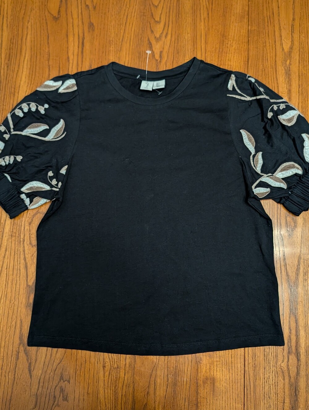 Joie Black Embroidered Puff Sleeve Top Blouse SM NWOT